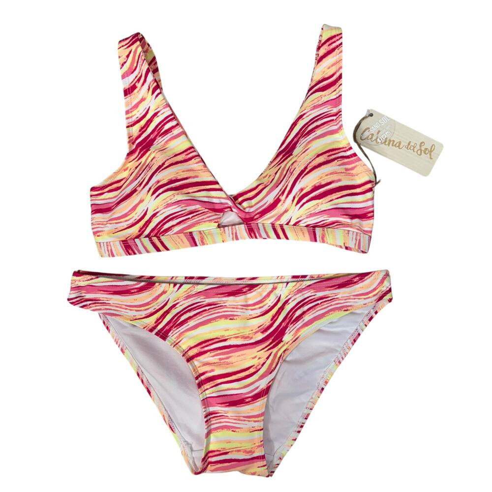 Cabana del Sol Large Bikini Swim Top Bottom Twist Front Adjustable Straps Padded
